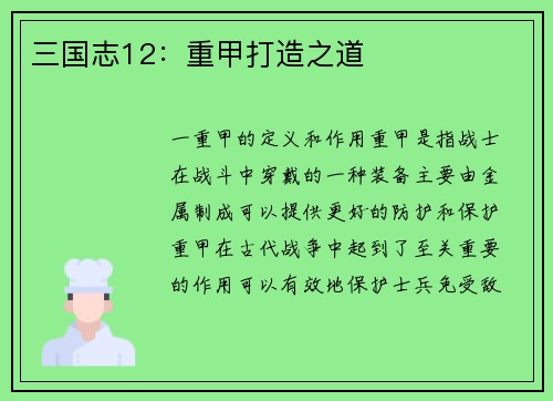 三国志12：重甲打造之道